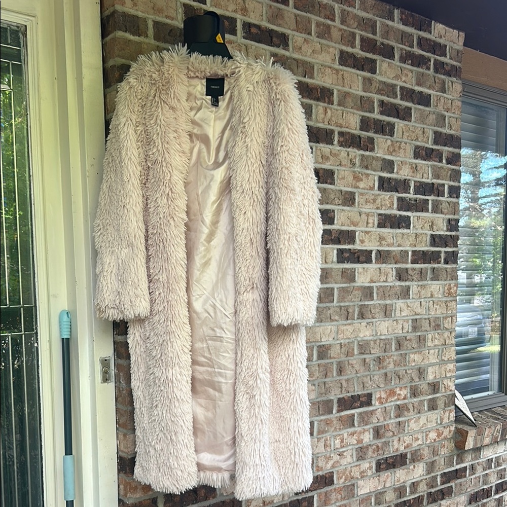 Forever 21 Cream Fuzzy Trench Coat